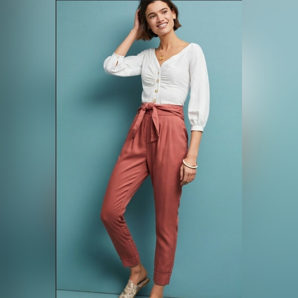❤️ ANTHROPOLOGIE CARTONNIER KINGSLEY HIGH RISE PLEATED BELTED TROUSERS / PANTS